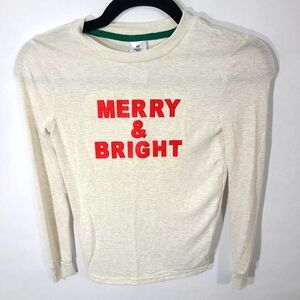 Member's Mark Kid's PJ‎ Pajama Top Size 10 White/Red Long Sleeve Holiday Shirt